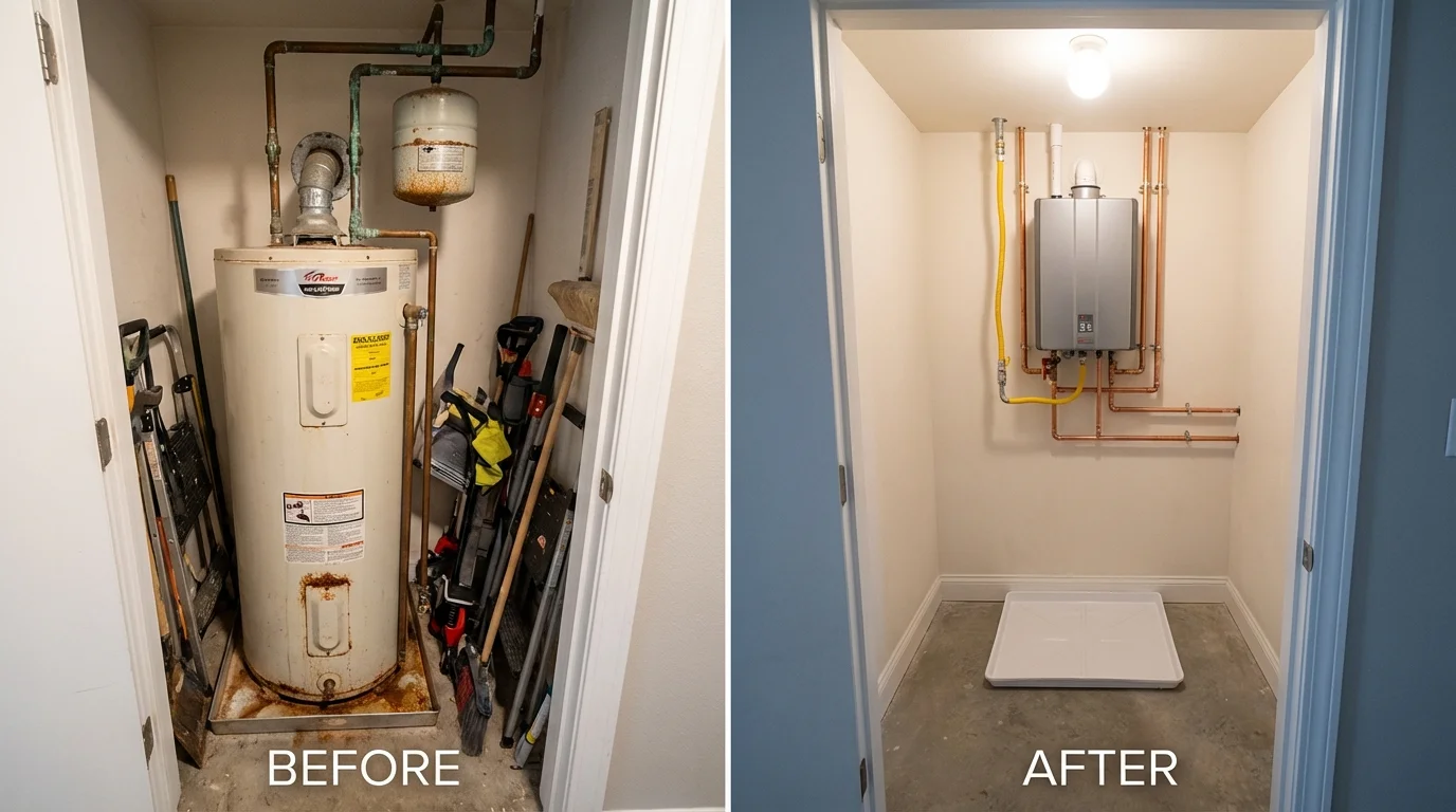 Tank water heater versus wall-mounted tankless unit comparison for Alma, NE homeowners